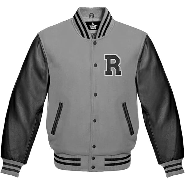 Men's Varsity Baseball Letterman Bomber Light Grey Wool